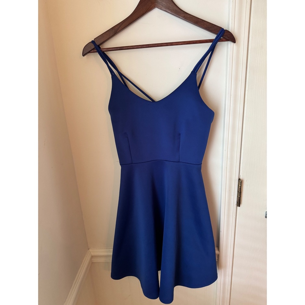 Finn & Clover Royal Blue Strappy Back Skater Dress Size M Cocktail Party Mini